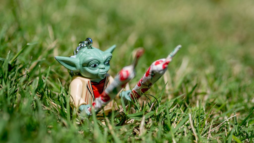 Miniatur-Yoda im Gras