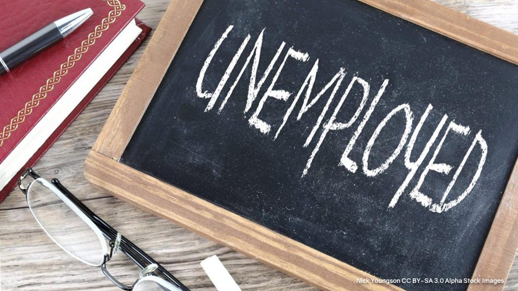 Unemployed, geschrieben mit Kreide auf einer kleinen Tafel
