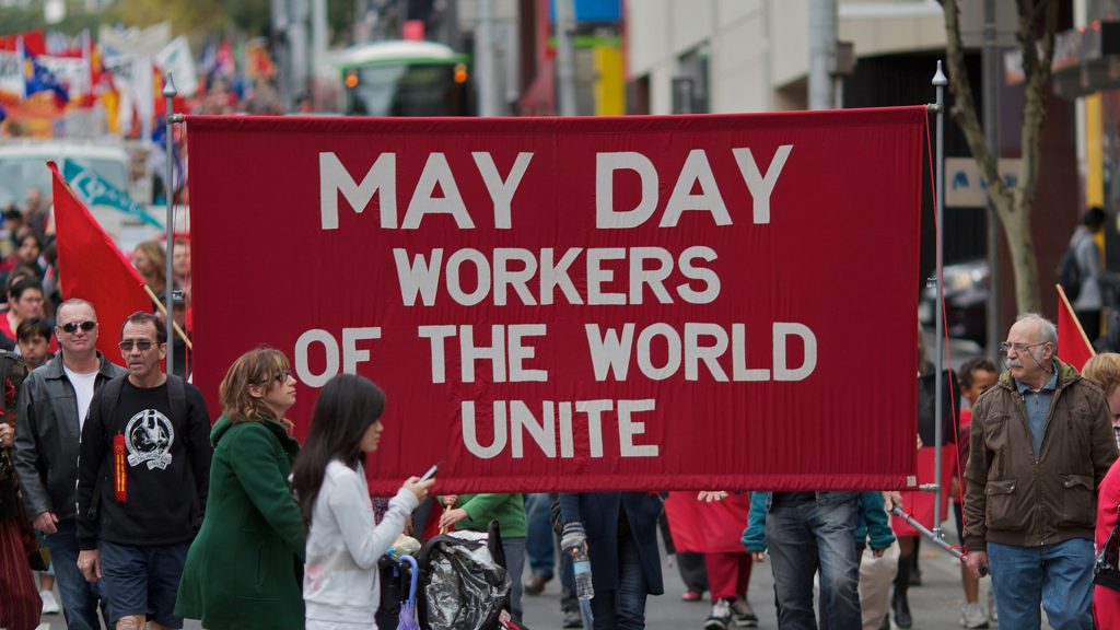 Demonstration am 1. Mai in Melbourne 2021, "May Day - Workers of the World Unite"