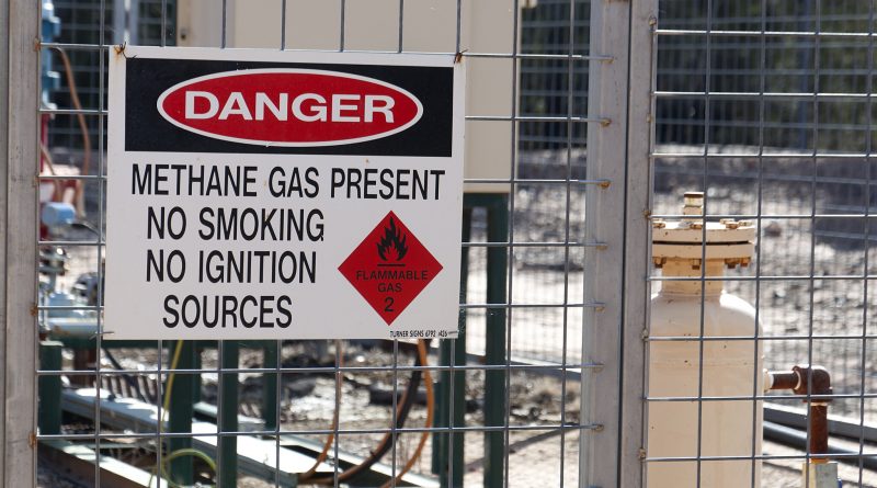 Schild mit der Aufschrift "Danger! Methane Gas present"