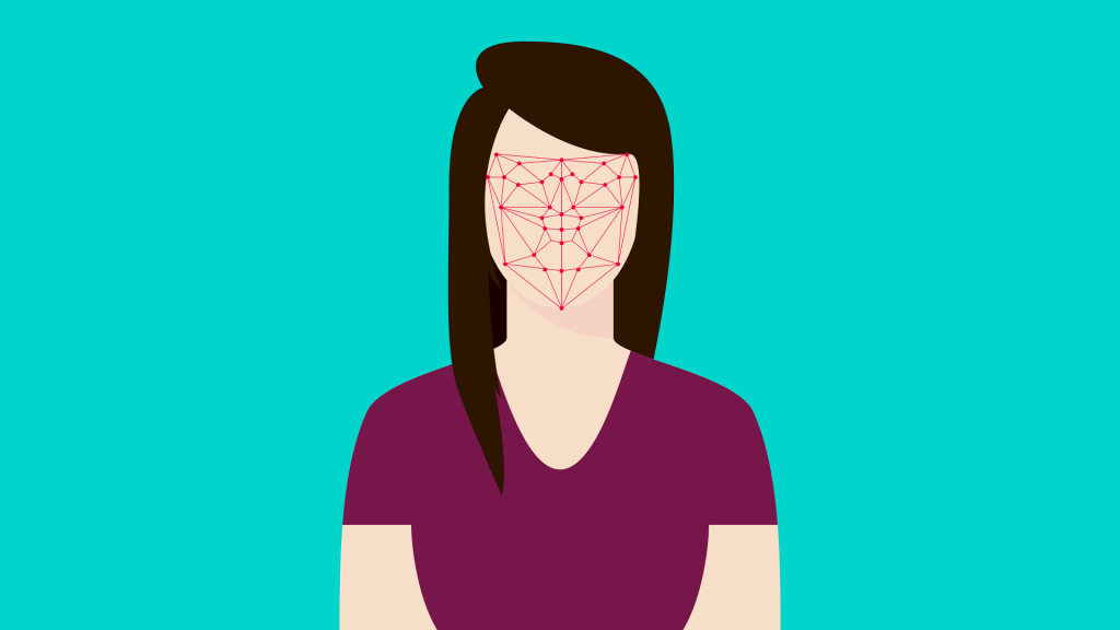 Grafik einer weiblichen Persone mit Gesichtserkennung