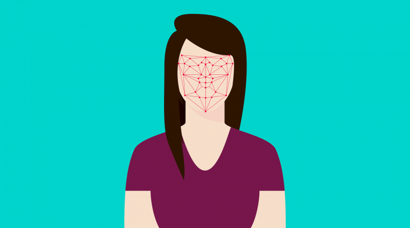 Grafik einer weiblichen Persone mit Gesichtserkennung