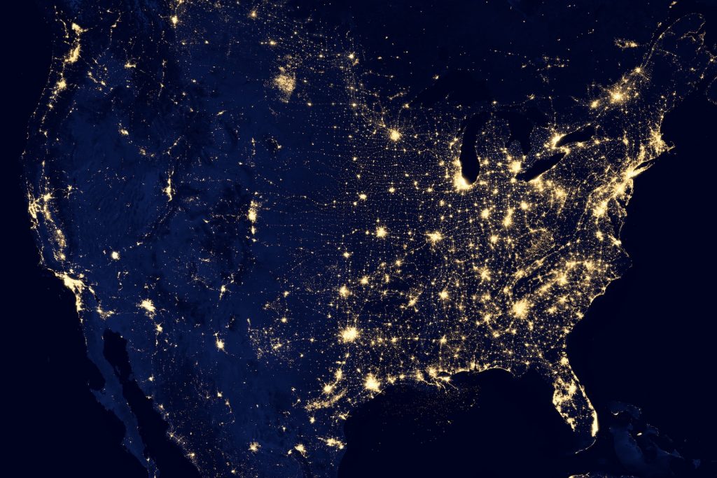 Luftaufnahme der NASA von den USA bei Nacht