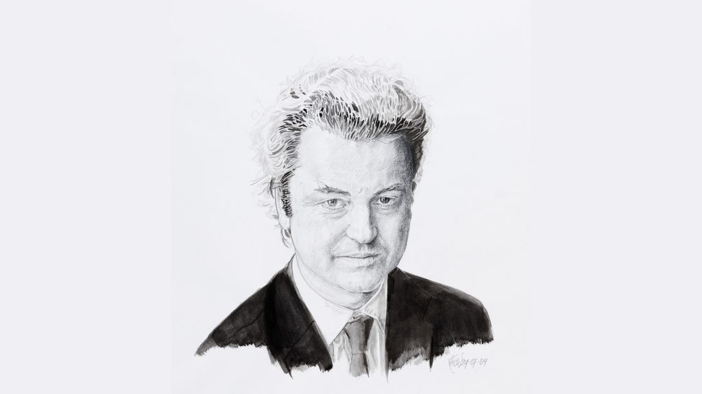 Bleistiftzeichnung vom Kopf von Geert Wilders