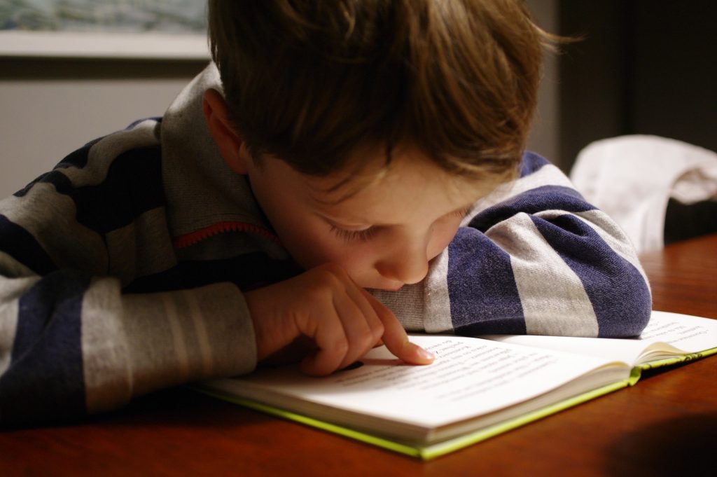 Schuljunge beim Lesen eines Buches