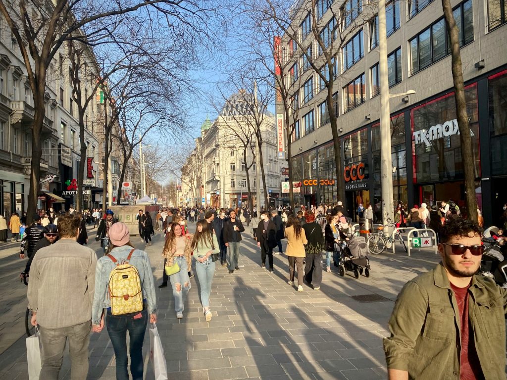 Fußgänger*innen auf der Mariahilfer Straße in Wien