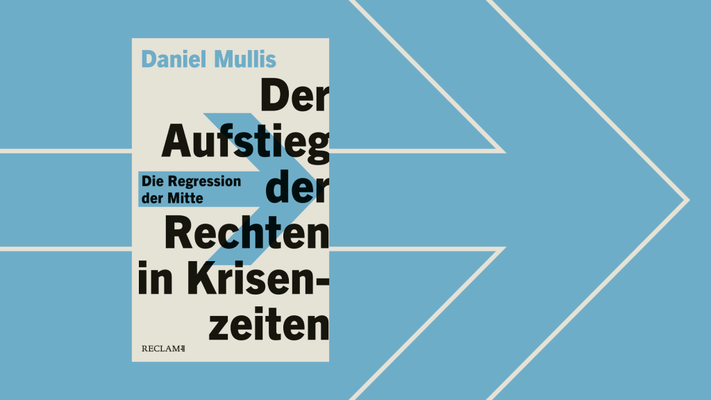 Buchcover von der Aufstieg der Rechten in Krisenzeiten, blauer Hintergrund mit Pfeil, der nach rechts zeigt